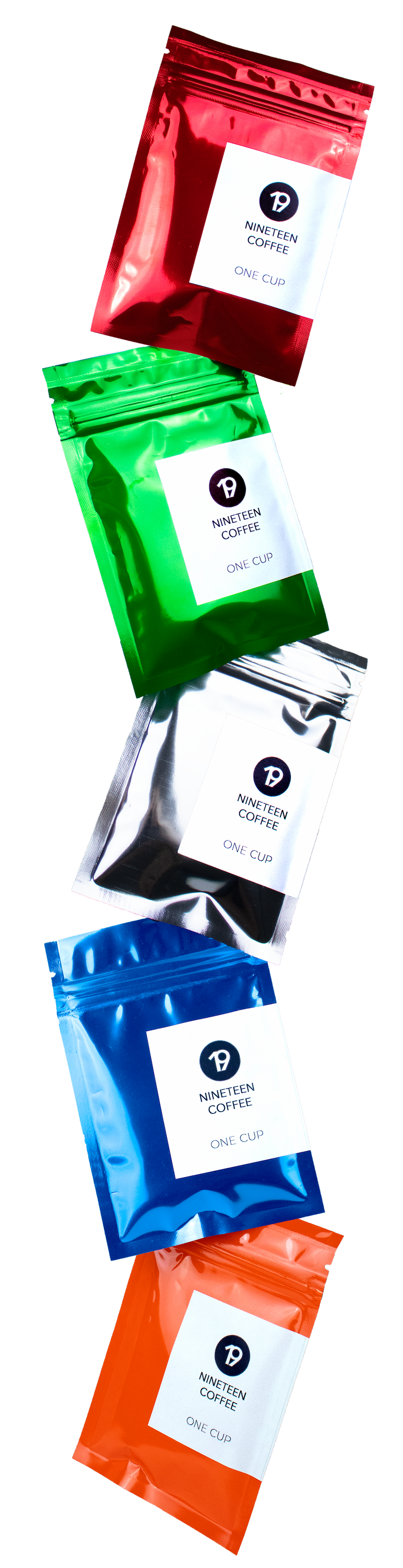 Verschiedene bunte OneCups untereinander angeordnet